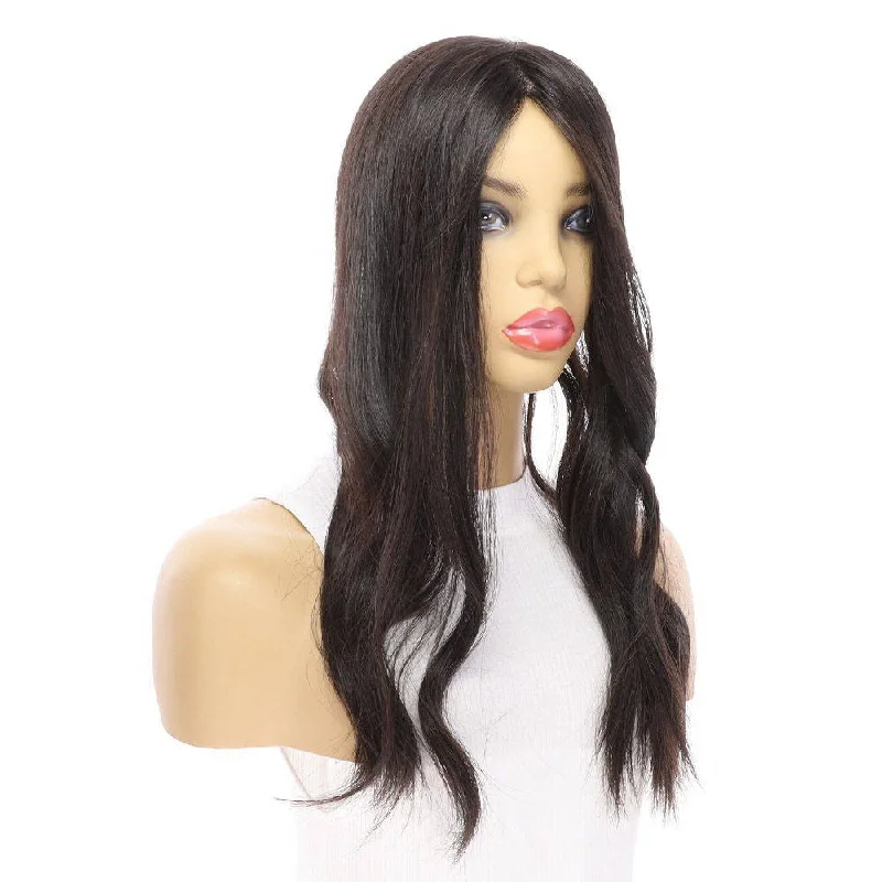 Medium - length wig with a heat - resistant formula for easy styling at home20" Diamond Mono Top Topper Natural Black