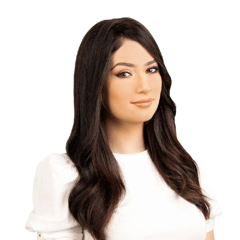 Human - hair medium - length wig for a natural and luxurious feel18" Topaz Lace Top Topper Natural Black