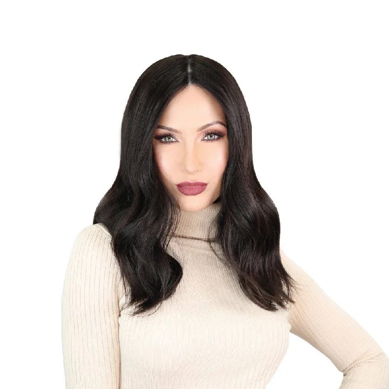 Medium - length wig with a wavy texture for a beachy and relaxed look19" Nicole Silk Top Wig Soft Black