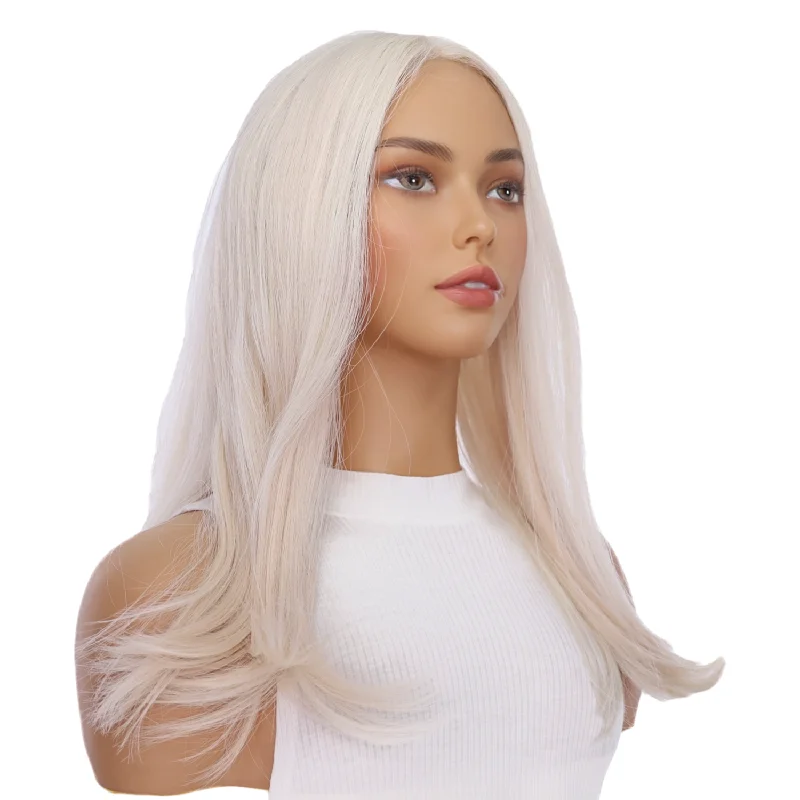 Medium - length wig with a pre - bleached knot for a natural - looking scalp20" Divine Lace Top Wig Ice Blonde