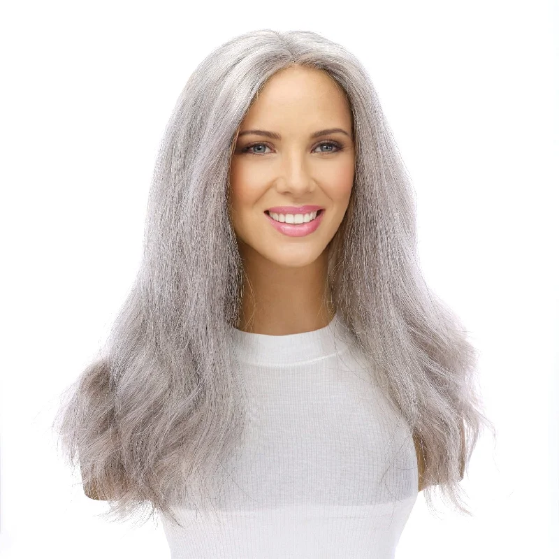 Medium - length wig with a honey - blonde color for a warm and sunny appearance20" Divine Lace Top Wig Snow Grey