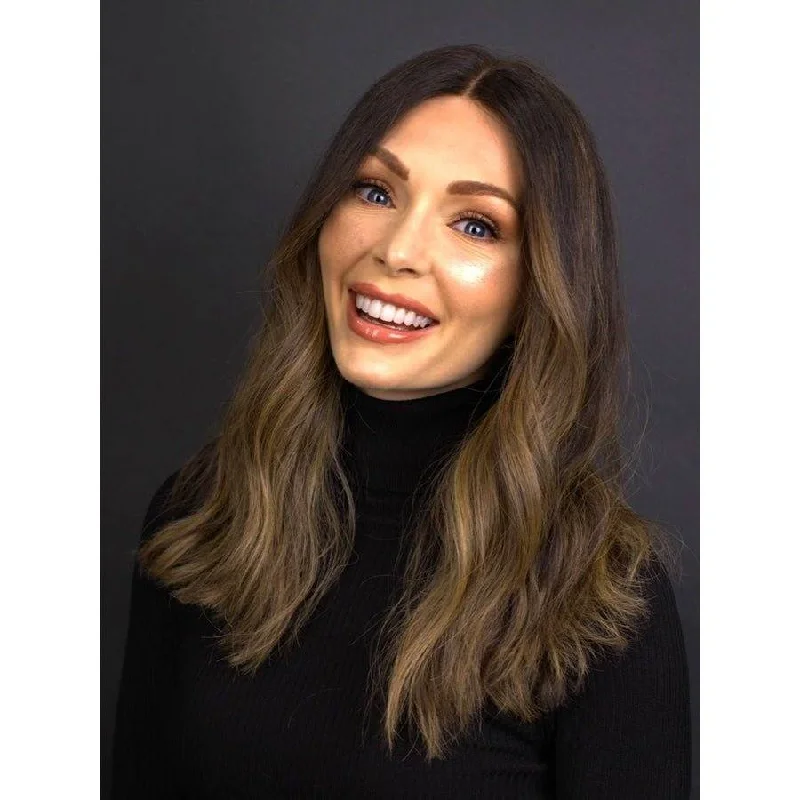 Adjustable - cap medium - length wig for a comfortable fit20" Divine Luxe Lace Top Wig #2 Neutral Dark Brown w/ Balayage and Rooting Color