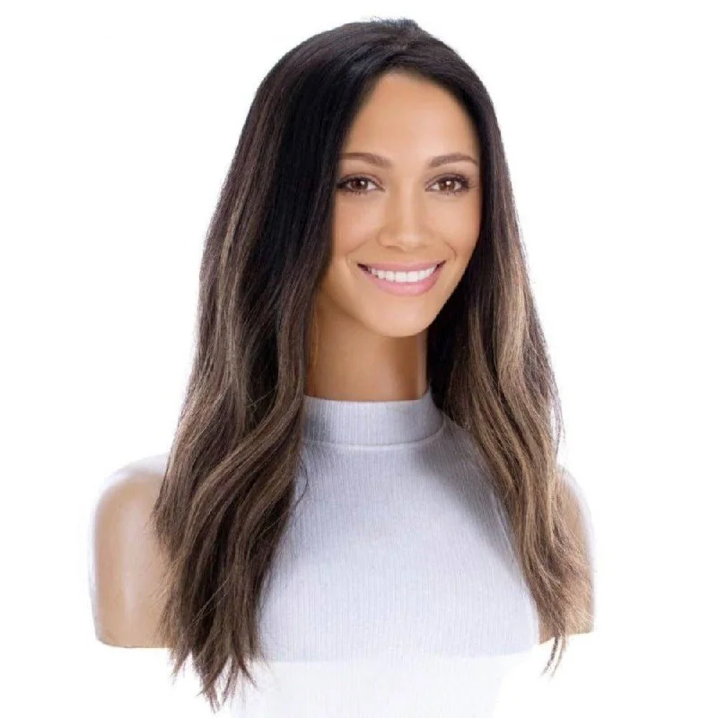 Medium - length wig with a silk - base cap for a comfortable and smooth feel20" Princess Silk Top Wig Dark Brown Balayage