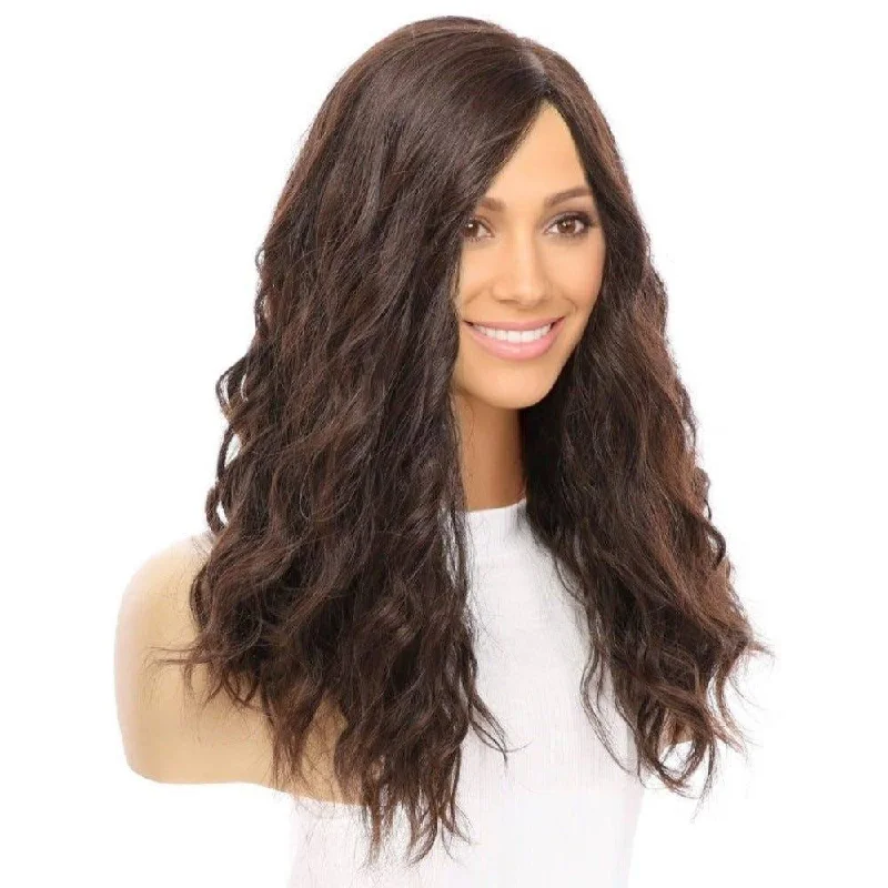 Medium - length wig with a 180 - density for a full and thick appearance20" Princess Silk Top Wig Dark Brown Wavy