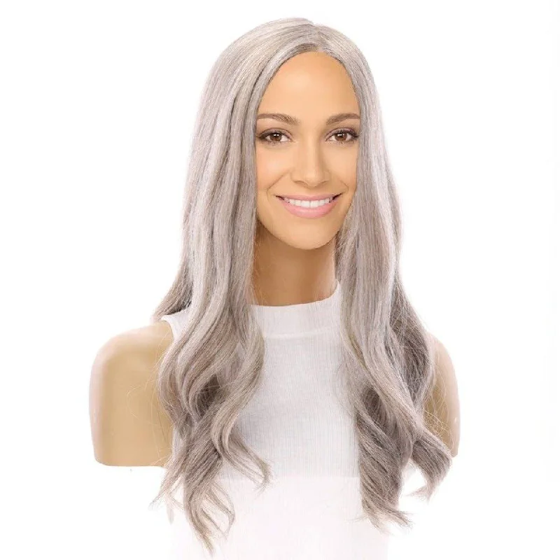 Medium - length wig with a heat - resistant formula for easy styling at home20" Onyx Silk Top Topper Champagne Grey