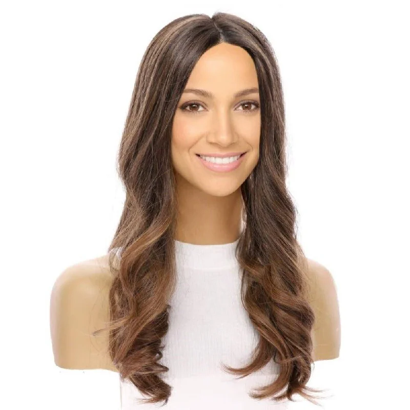 Medium - length wig with a side - part for a more flattering look20" Onyx Silk Top Topper Dark Brown Ombre