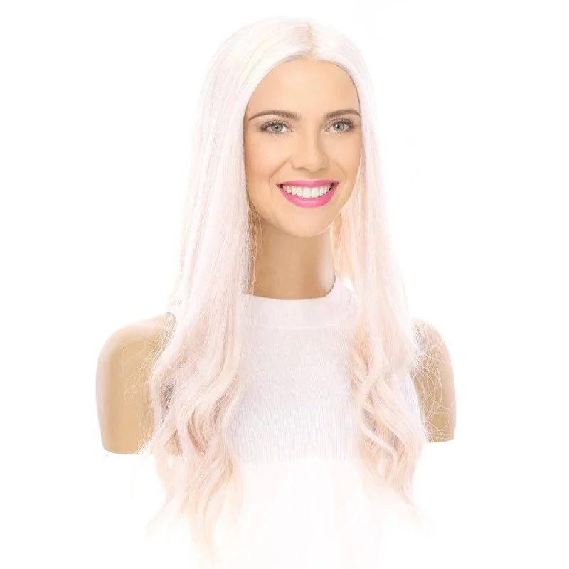 Medium - length wig with a pre - plucked hairline for a more natural look20" Onyx Silk Top Topper Ice Blonde