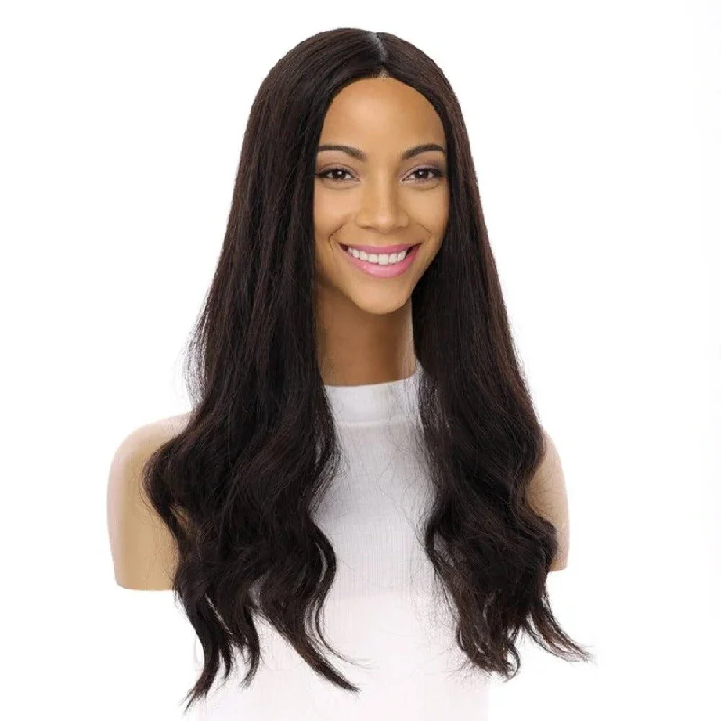 Adjustable - cap medium - length wig for a comfortable fit20" Onyx Silk Top Topper Natural Black