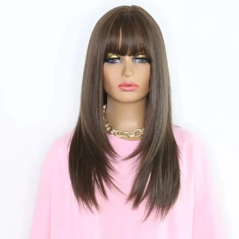 Medium - length wig with a curly fringe for a playful and youthful vibeAsia Nicole Layered Straight Wig with bangs