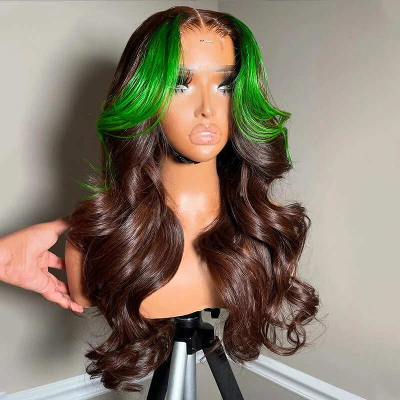 Brown with Green Highlight Body Wave