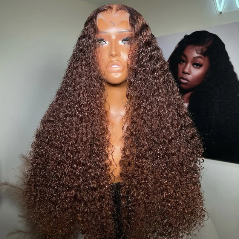 Glueless wig with a silk - base cap for a comfortable and smooth feeleullair Dark Brown Curly Lace Frontal Wig Affordable Reddish Brown Glueless Human Hair Wig