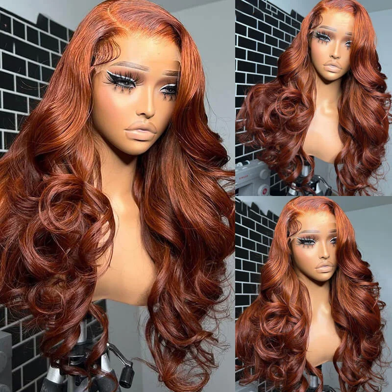 Glueless wig with a honey - blonde color for a warm and sunny appearanceeullair New Ginger Brown Body Wave Wig Glueless Pre Colored Human Hair Lace Frontal Wig For Women