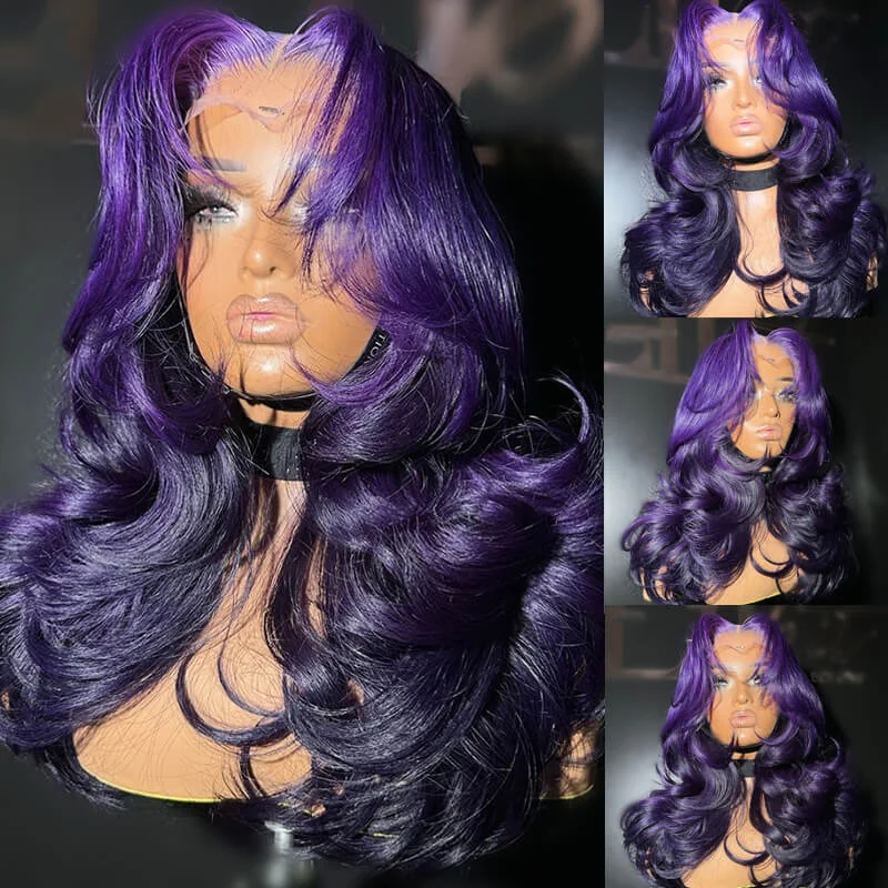 Glueless wig with a straight texture for a sleek and minimalist lookeullair Ombre Two Tones Purple Body Wave Wig with Layered Haircut Pre Colored Glueless Human Hair Lace Frontal Wig For Women