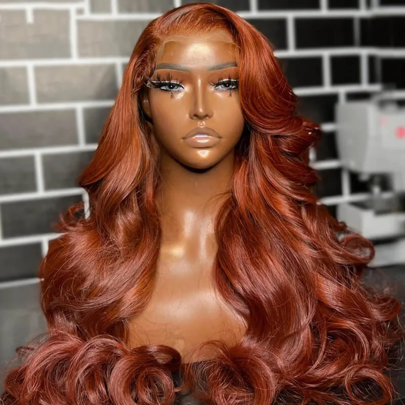 Glueless wig with a 4x4 lace closure for a secure fiteullair Reddish Ginger Brown Body Wave Wig Glueless Pre Colored Human Hair Lace Frontal Wig