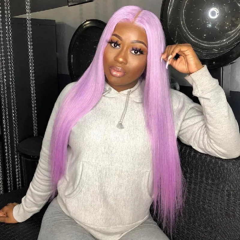 Medium - length wig in a jet - black color for a classic appearancePeruvian Hair Light Pink Color Straight Full lace Wig