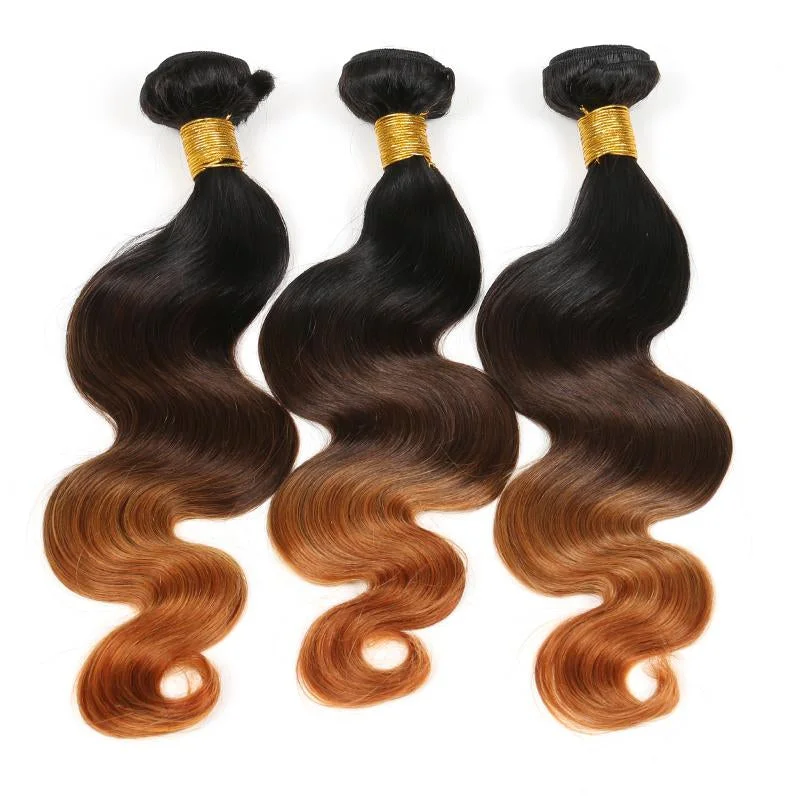 Synthetic medium - length wig with a natural - looking texturePeruvian Human Hair Weft Black And Brown Ombre Color Body Wave Bundles