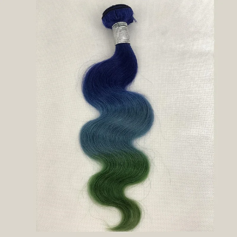 Human - hair medium - length wig for a natural and luxurious feelPeruvian Human Hair Weft Blue And Green Ombre Color Body Wave Bundles